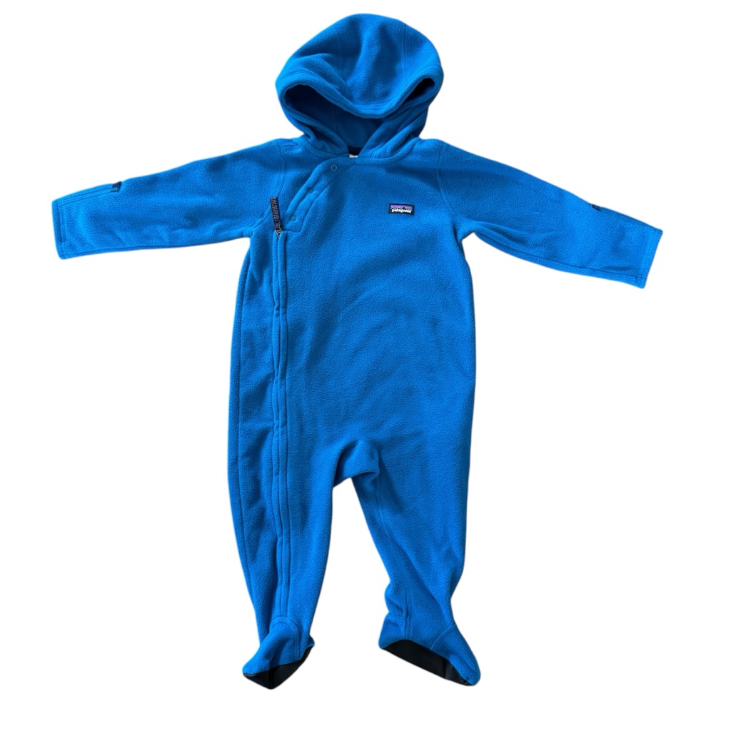 Patagonia Kids One-Piece Fleece Hooded Romper In Bright Blue